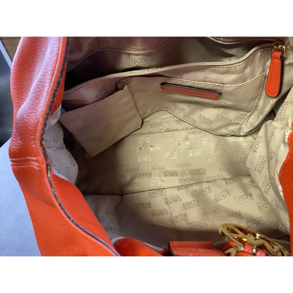 Michael Kors Orange Leather Hobo Shoulder Bag w/ Charm-See Description - Picture 8 of 14